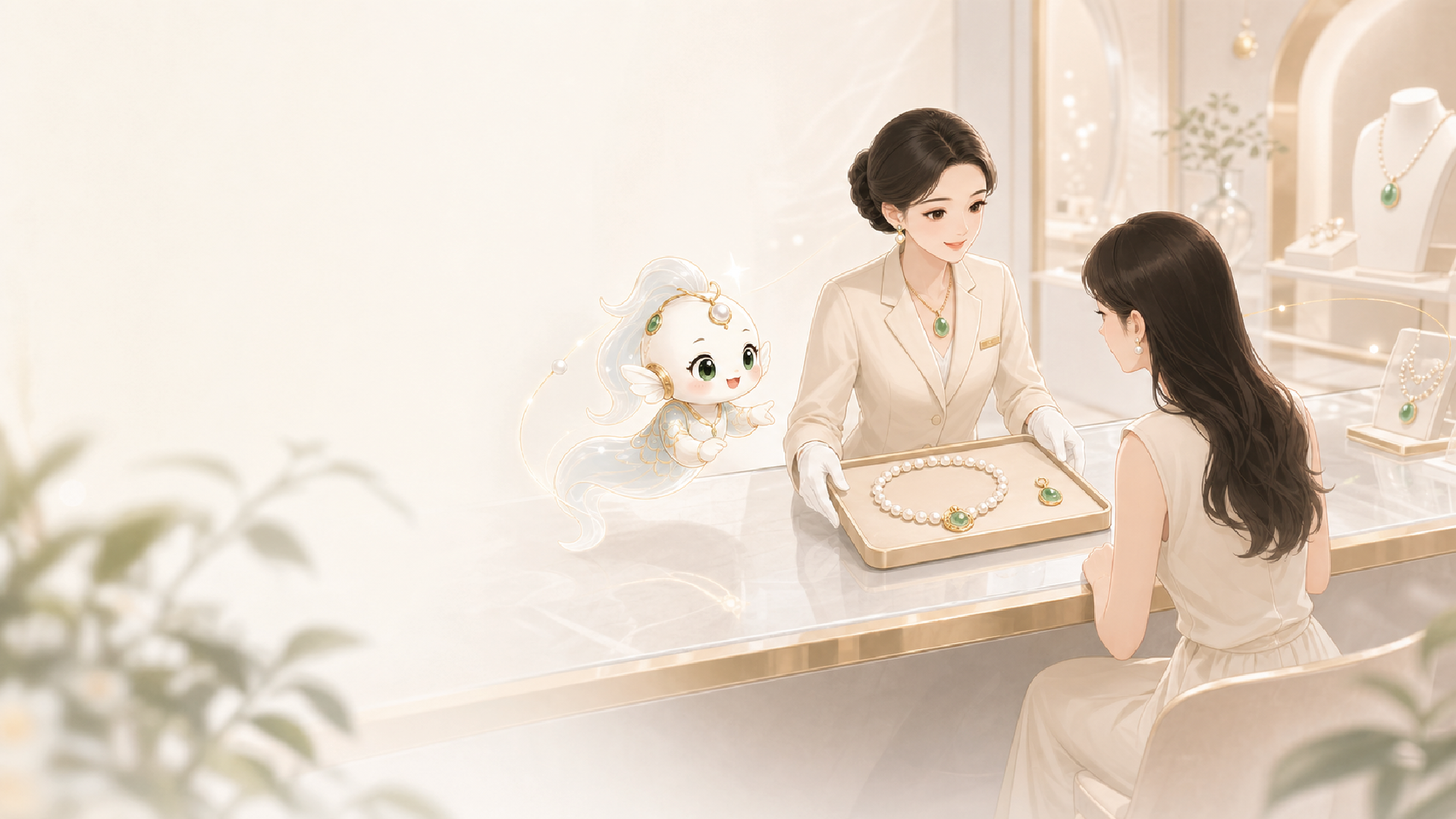 AI协助门店导购接待客户的插画